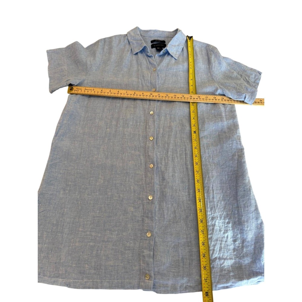Tahari Light Blue Linen Button-Front Mini Dress - Picture 4 of 4
